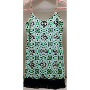 Maaji Boho Geometric Fringe Hem CoverUp Dress Women M Swim Beach Resort Festival